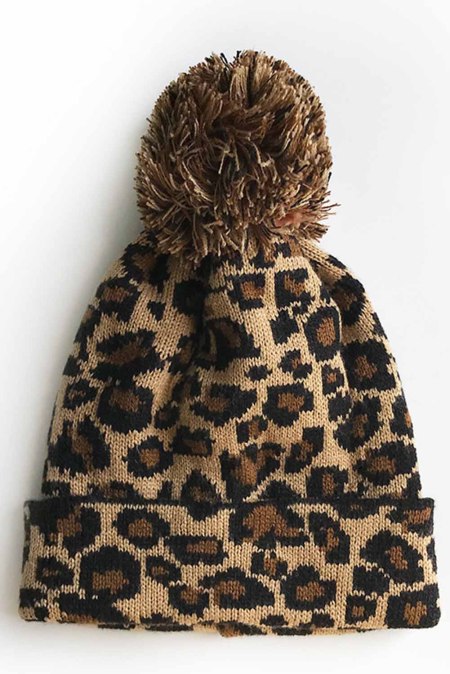 Leopard Knit Hat with Pom – petite salon & shops